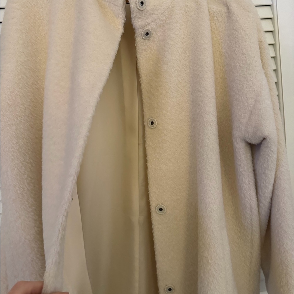 Eileen Fisher Cream Teddy Coat with Stand Collar - Picture 6 of 7